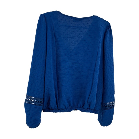 Lane Bryant royal blue long sleeve 16 Swiss dot v-neck top popover cutout detail - Picture 2 of 8